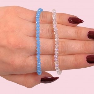 Conjunto x2 Pulseras con Cristales Tornasol Celeste y Blanca